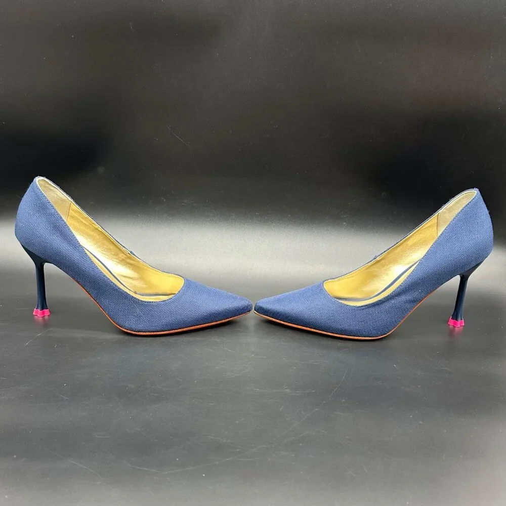 Claire Flowers Navy Blue Pointed Toe Heels Pumps Womens Size 7 Pointed Toe - Picture 3 of 14